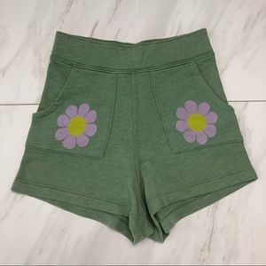 WILDFOX High Waisted Hippie Green Flower Shorts